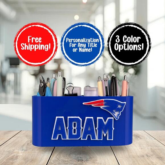 Personalized New England Patriots Desk Organizer, Patriots Office Decor - Picture 1 of 7